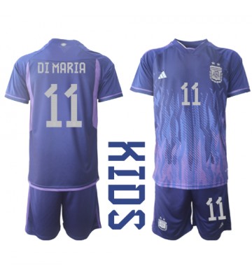 Argentina Angel Di Maria #11 Bortaställ Barn VM 2022 Kortärmad (+ Korta byxor)